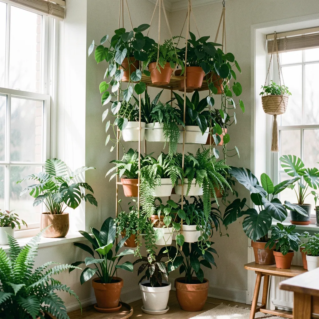 Tropical foliage plants in vertical arrangement