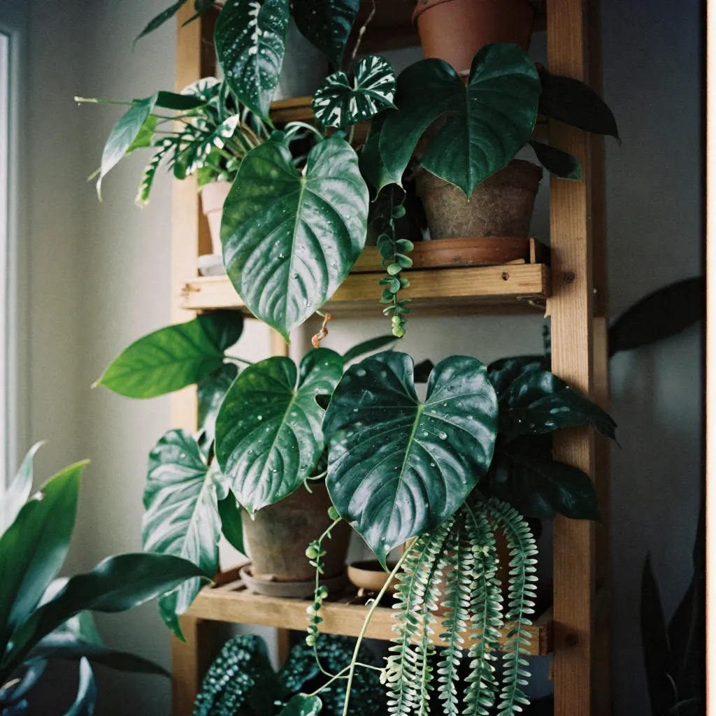 Ferns and mosses in vertical garden